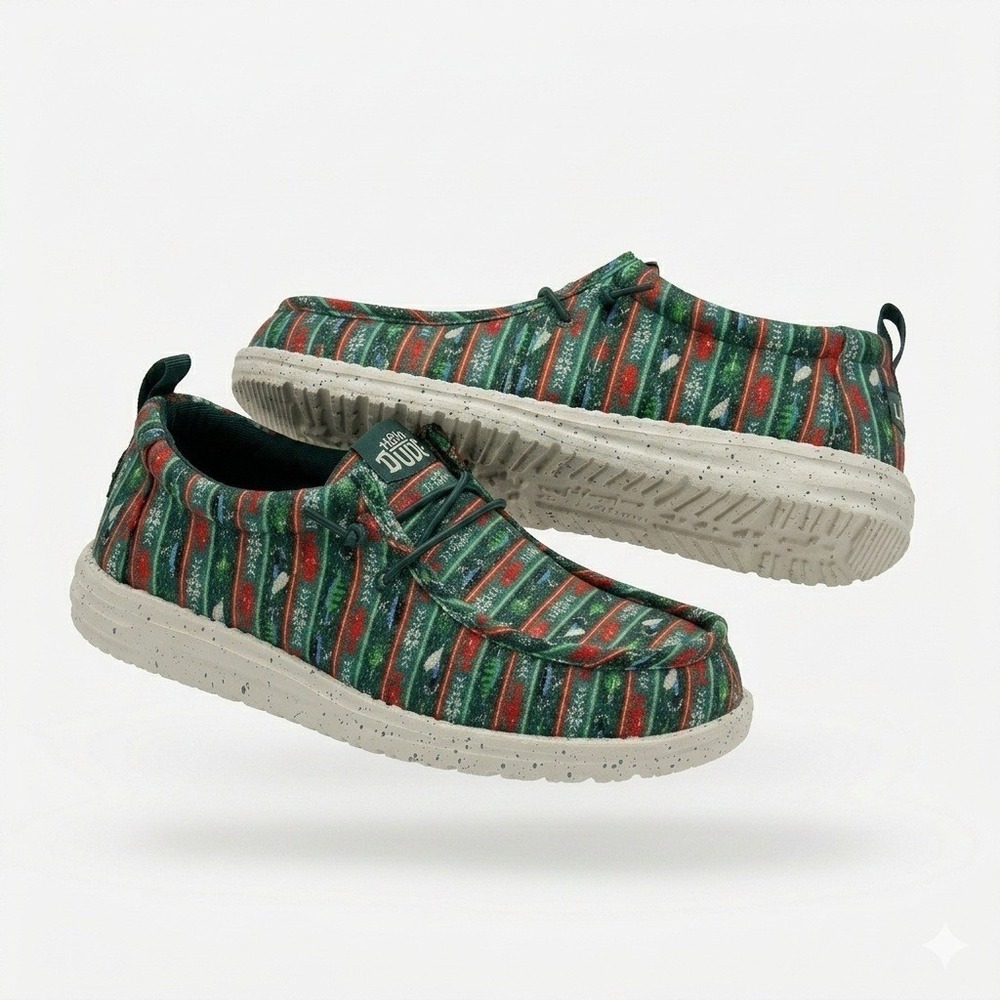Hey Dude Wally Fishmas Sweater Mens Size 10 Pine Green New Holiday Loafers *NEW* - Picture 6 of 10